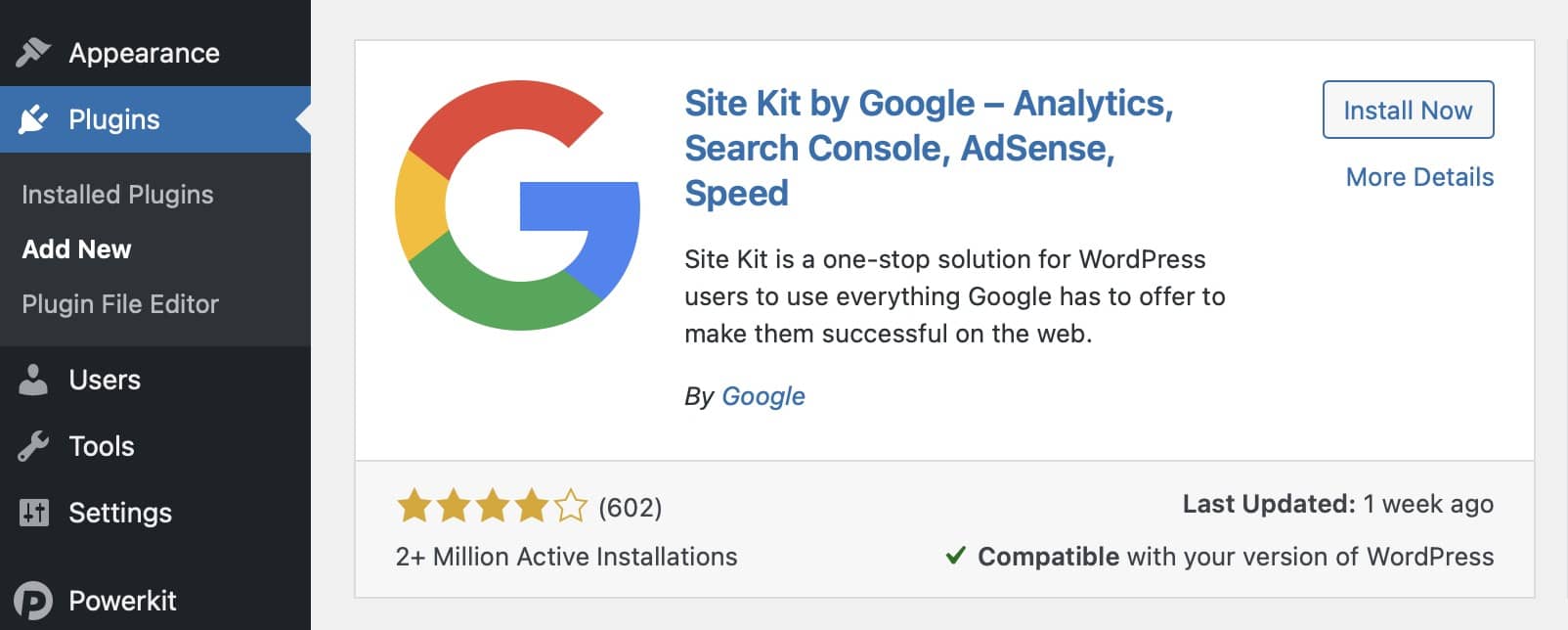 installing site kit wordpress plugin