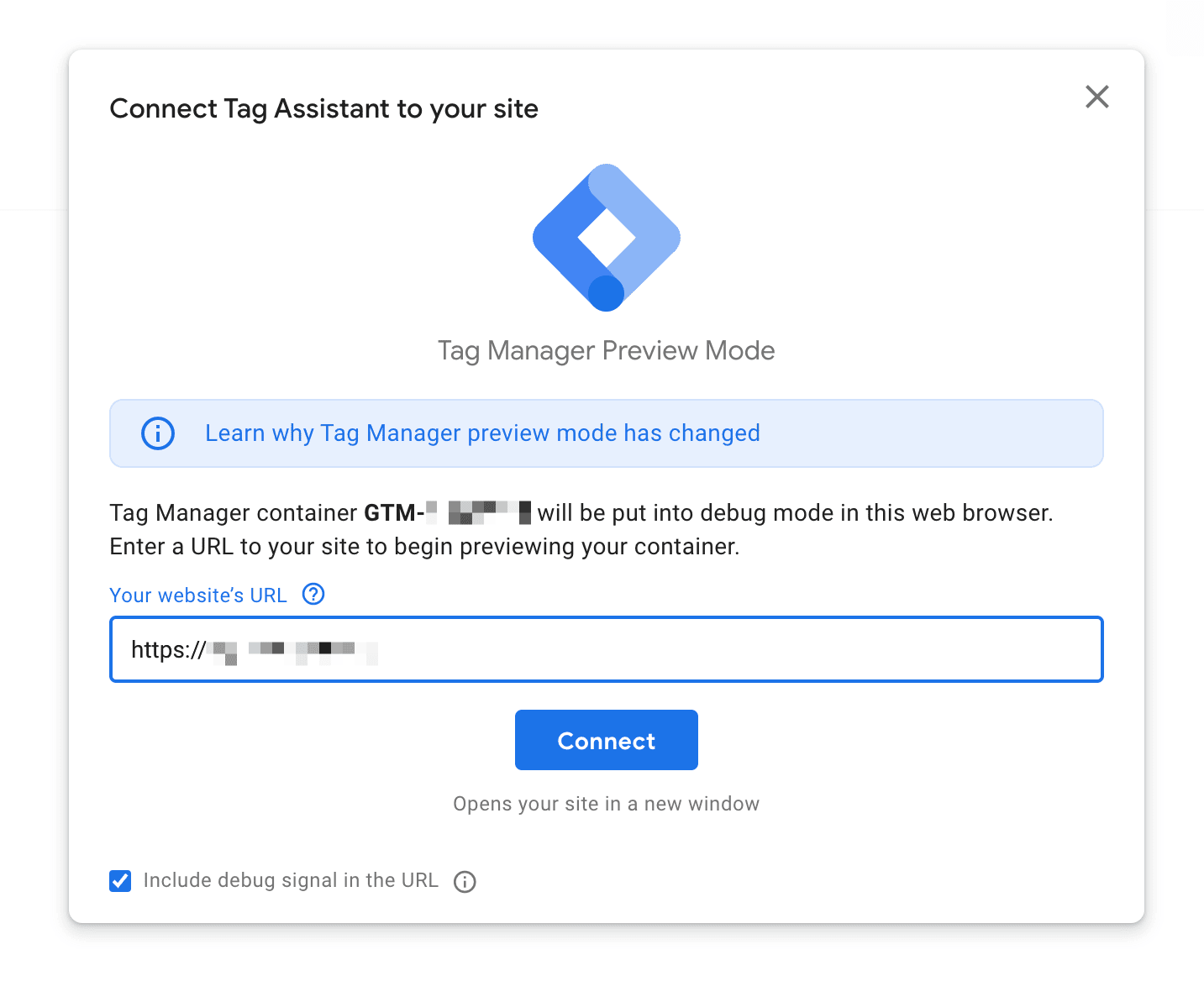 connect tag assistant to the website