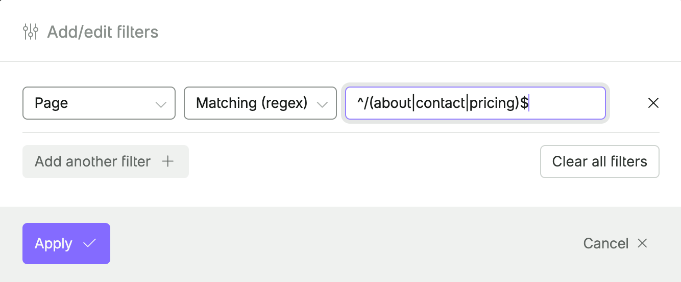 RegEx Filters modal preview